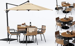 Modern Outdoor Round Dining Table Chair And Umbrella Set model
