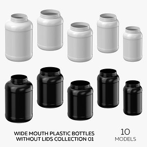 3D Wide Mouth Plastic Bottles Without Lids Collection 01 - 10 Models