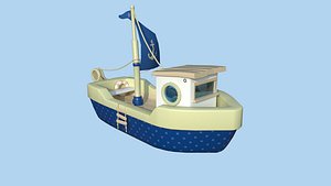 3D Cartoon Boat 06 Dark Blue - Low Poly Ship