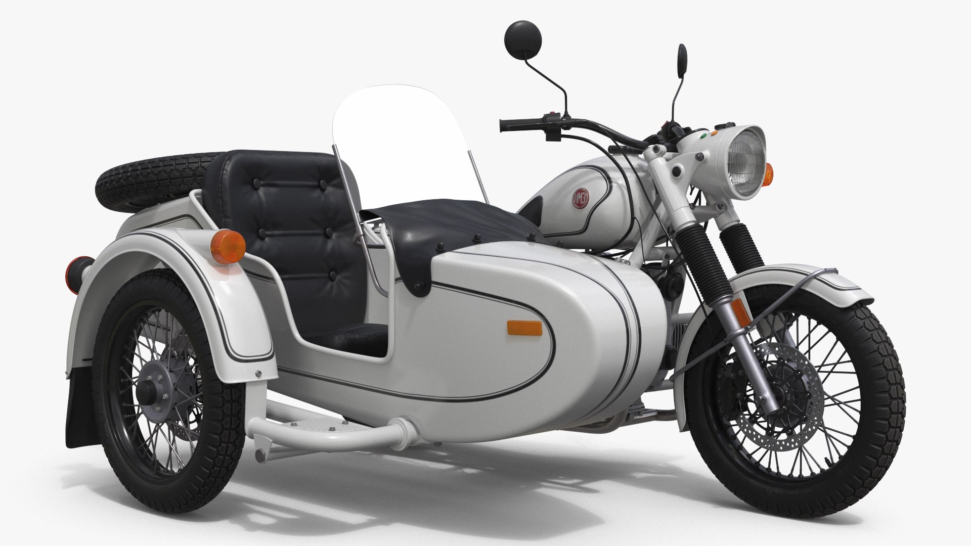White Retro Motorcycle Ural M70 with Cradle 3D model preview