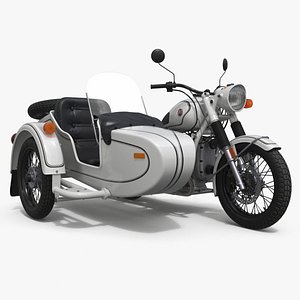 White Retro Motorcycle Ural M70 with Cradle 3D model