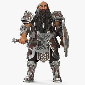 Dwarf Fighter with Axe and Shield Rigged for Cinema 4D