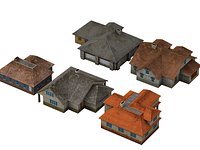 Six Textured Residential Houses With Tiled Roofs