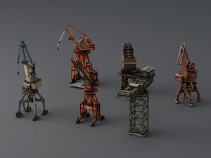 3D Industrial Harbor Crane and Port Cargo Lifter Collection