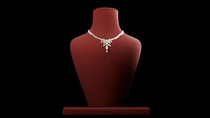 Luxury Diamond Leaf Pearl Necklace 3D model