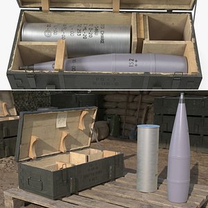 Artillery Projectile 152 mm with Box 3D model