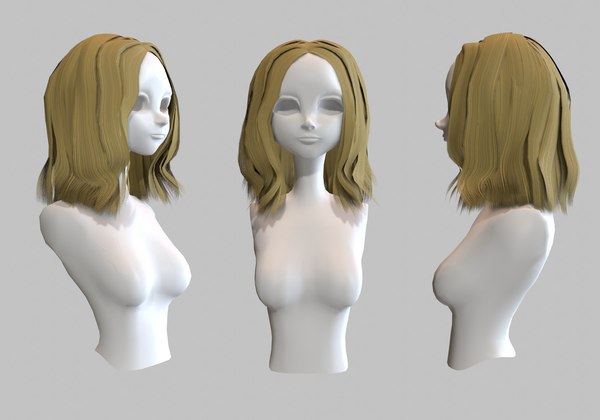 blond middle long hair 3D