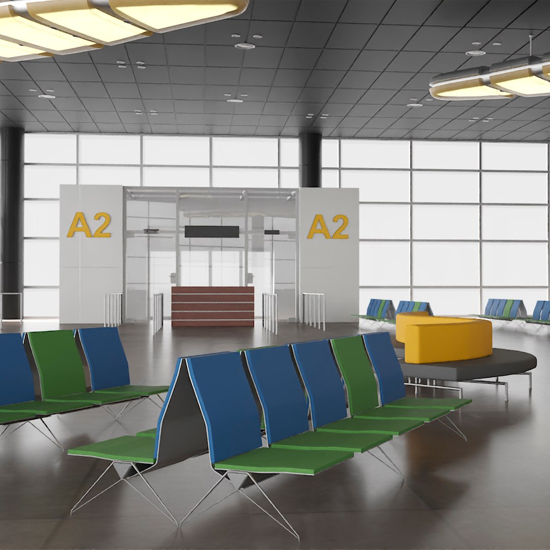Airport Terminal Waiting Area 3D model preview