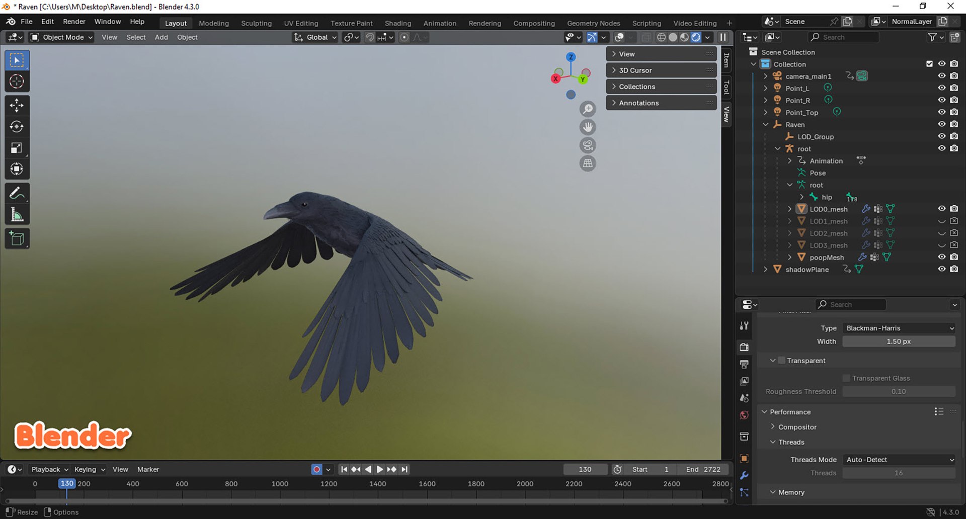 RealisticAnimatedRaven model https://p.turbosquid.com/ts-thumb/2D/0tlpXL/9B/20250109_214956/jpg/1736651923/1920x1080/fit_q87/a150cf213b8e633dc2c28be05e67f2c58e9b5e29/20250109_214956.jpg