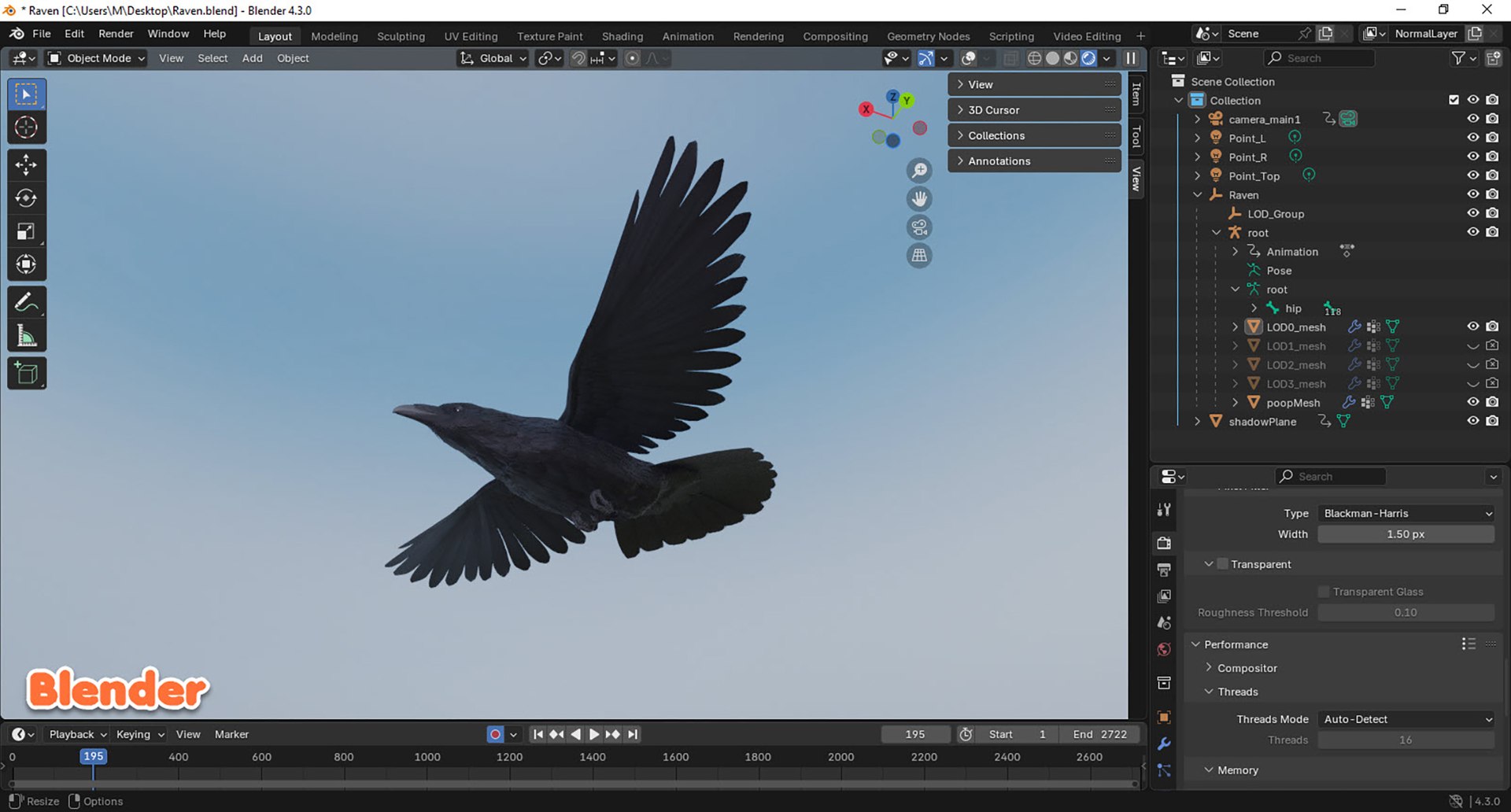RealisticAnimatedRaven model https://p.turbosquid.com/ts-thumb/2D/0tlpXL/CM/20250109_214135/jpg/1736651922/1920x1080/fit_q87/903d5c0e9f1ce96148fe72e78b5324fb16beebf4/20250109_214135.jpg