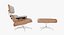 Классическое кресло Eames Lounge и пуфик из снежной ткани с деревянными деталями