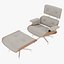 Классическое кресло Eames Lounge и пуфик из снежной ткани с деревянными деталями