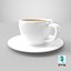 Modello 3D di una tazza da tè bianca con piattino, rendering reali, mappatura UV, texture PBR 4K.