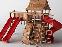 Large Wooden Playhouse Slide Set