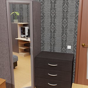 Bedroom with computer 3D model