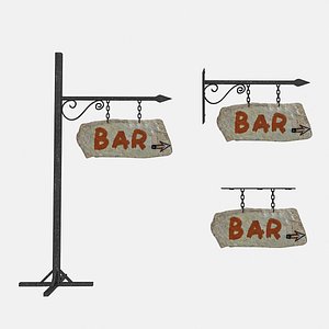 3D old stone bar sign model