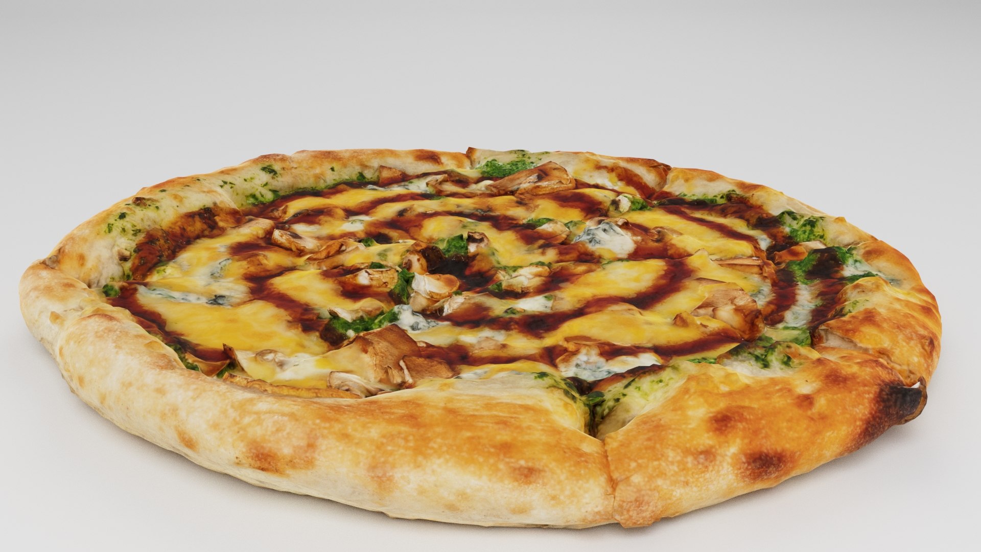 3D vegetarian Pizza with Teriyaki sauce and spinach - TurboSquid 2108792