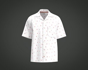 Mens white resort shirt with crepe fabric and AOP 3D model
