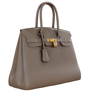 3D Hermes Birkin Bag Gray Leather model