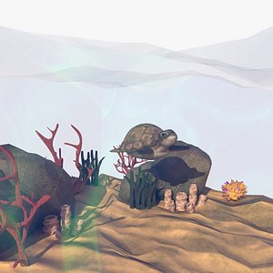 Cartoon Sea Turtle in The Ocean 3D model