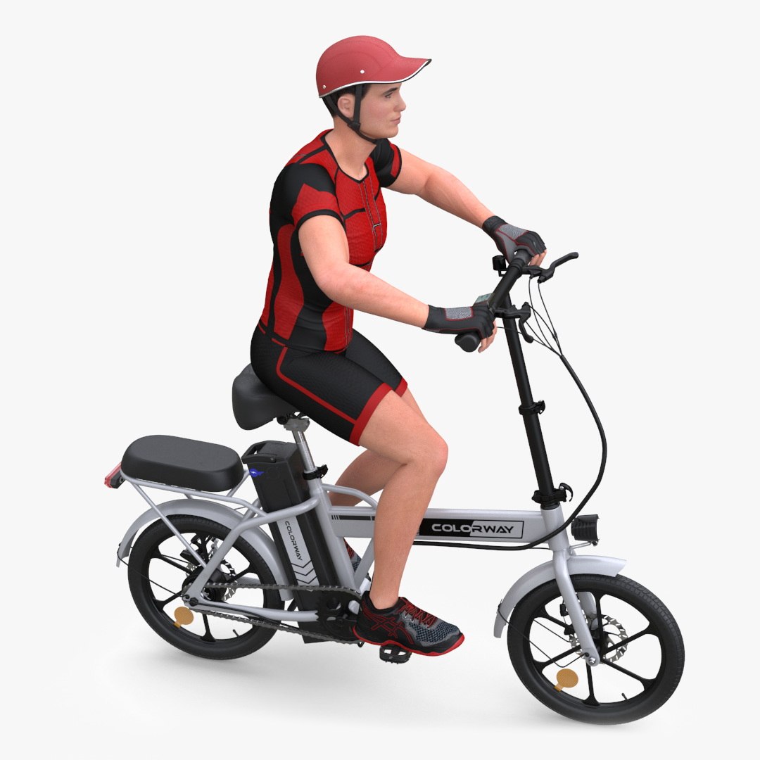 Cyclist Character in Red Safety Helmet 3D model preview
