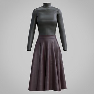 Female Leather skirt and top - 3D leather clothing 3D model