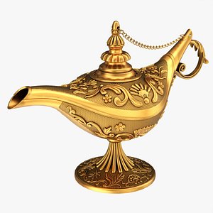 3D Aladdin magic lamp decorated gold model