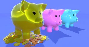 Low Poly Pigbank and Coin