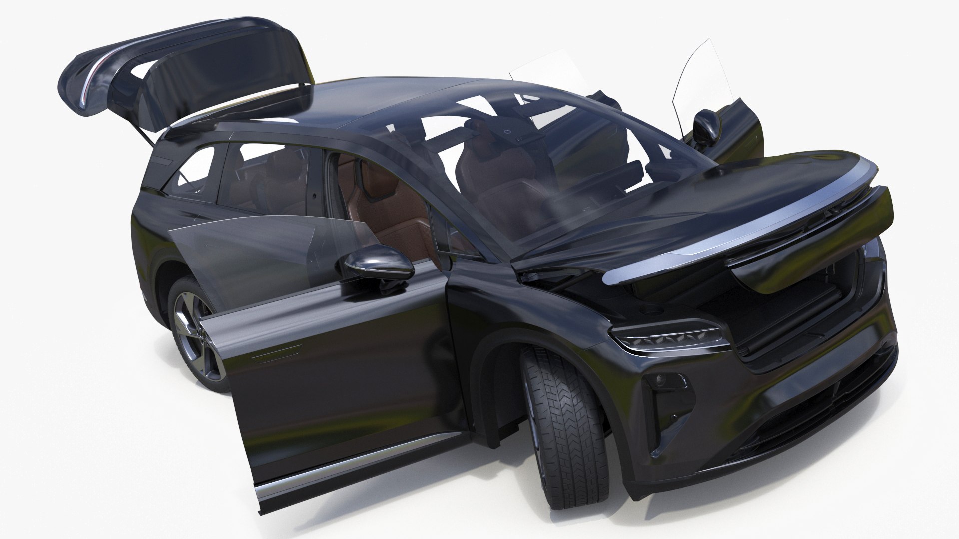 Modern Electric SUV Generic Black Lights Off Rigged 3D model preview