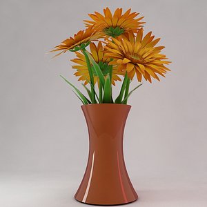 gerbera flowers bouquet vase 3d max