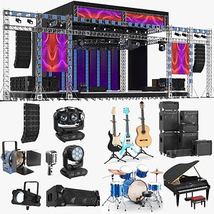 Full Detailed Concert Stage With Equipment 3D model