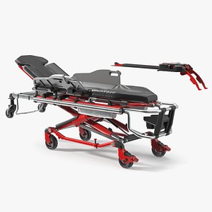 Automatic Medical Cot With Loading Guide Black Red Rigged for Cinema 4D 3D