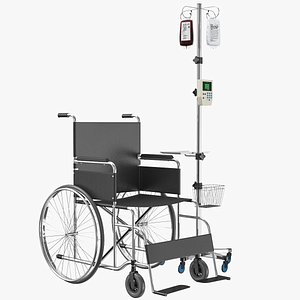 Wheel Chair With IV Stand 3D Model