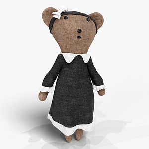 3D model Teddy bear girl in black dress