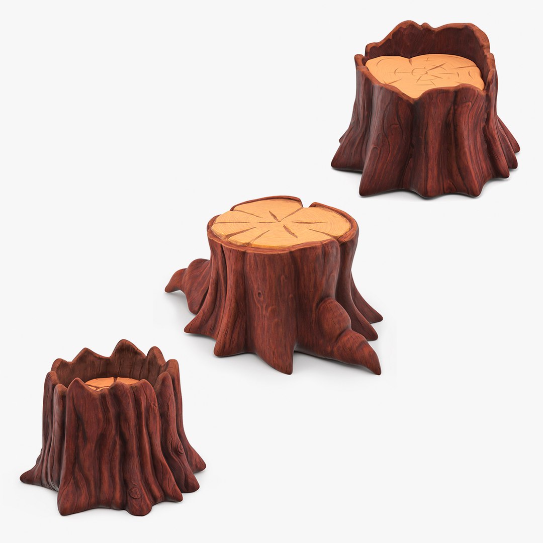 cartoon tree stump flowers 3d obj