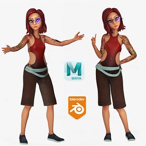 3D Cartoon Rigged Cute Style Girl-Sumiya Character 3D Model model