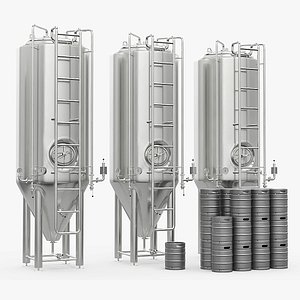 3D Brewery Fermentation Vessels with Kegs model