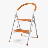 Small White Step Ladder with Orange Steps