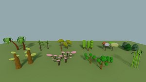 3D model Tree Pack Blender Nodes and Texture Bake Low-poly 3D model