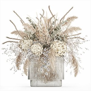 Bouquet  Dried Flowers Pampas Hydrangea Palm Leaf 488 3D