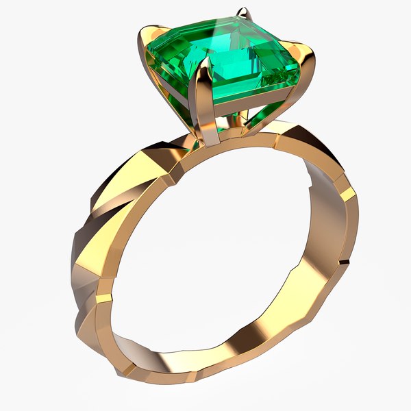 Engagement emerald ring Gold R7 3D print model 3D model