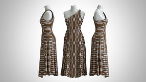 Woman Dress 2 Orange Dark Wavy 3D model