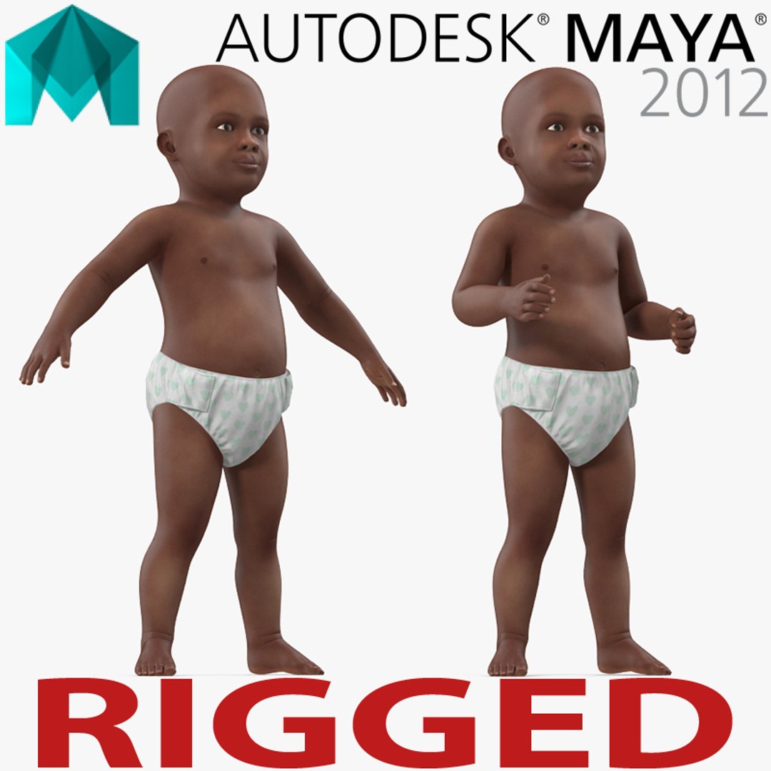 African American Baby Rigged for Maya 3D model preview