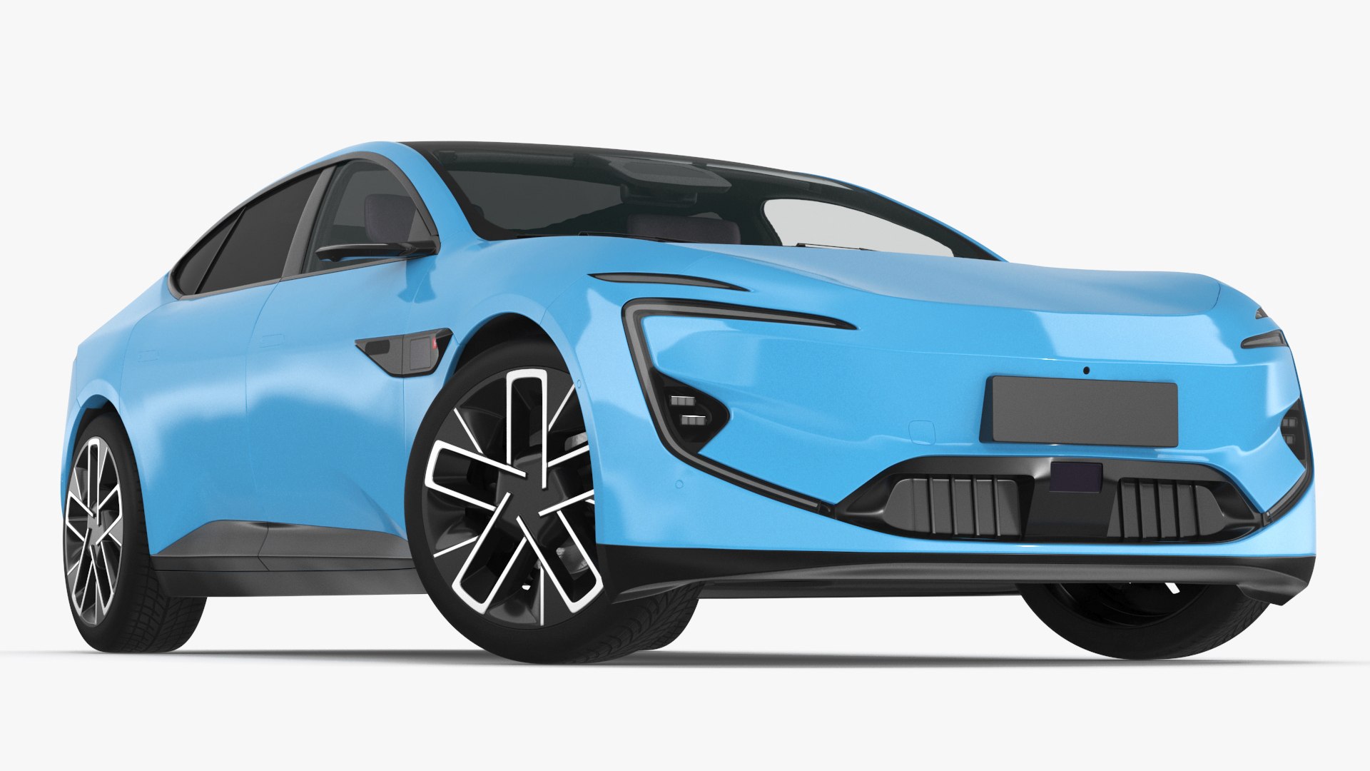 Luxury Electric Sedan Blue Color 3D model preview