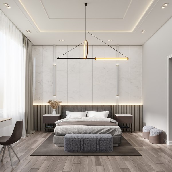 stylish bedroom interior - 3D
