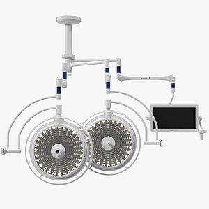 Berchtold Chromophare Ceiling Mount Two Surgical Light with Monitor Rigged for Cinema 4D