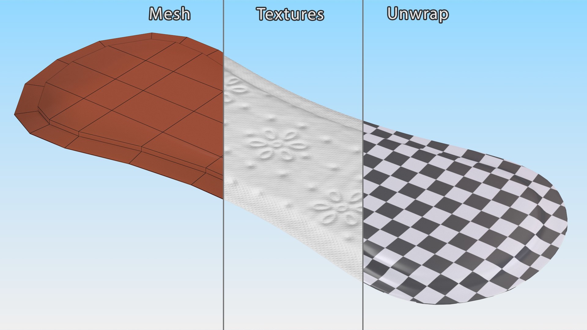 3D Sanitary Napkin Pad https://p.turbosquid.com/ts-thumb/2K/NLrdoT/Mw/sanitarynapkinpadvray3dmodel013/jpg/1705049347/1920x1080/fit_q87/9b4eeaadc989df55f57fc90a2d4c9a8cb23a508d/sanitarynapkinpadvray3dmodel013.jpg