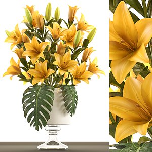 bouquet yellow lilies 3D model