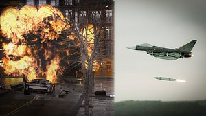 3D Animation of a Jet Fighter Launches a Missile at a Car