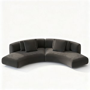 Modern Curved Velvet Sofa Minimal Lounge Couch 3D Model 3D model